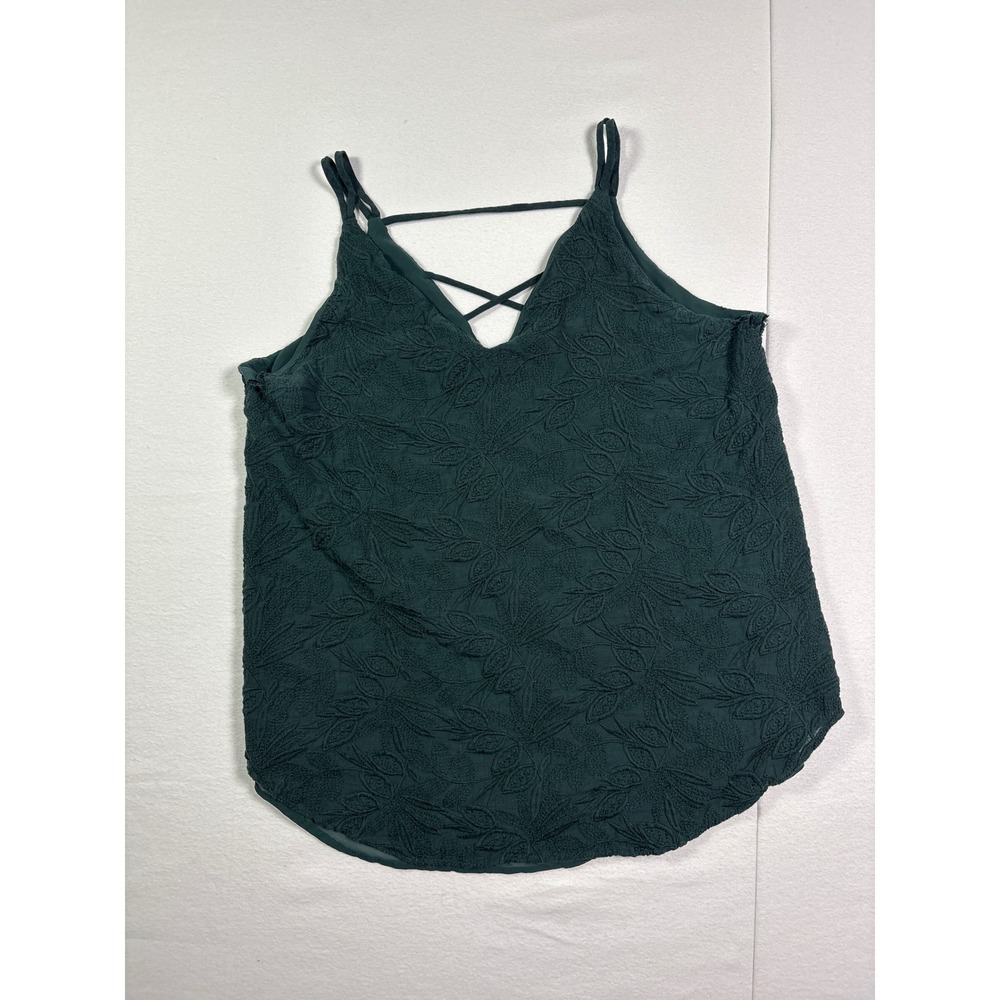 LOFT Womens‎ Green Sleeveless V-Neck Blouse Lace Shoulder Shell Top Size M